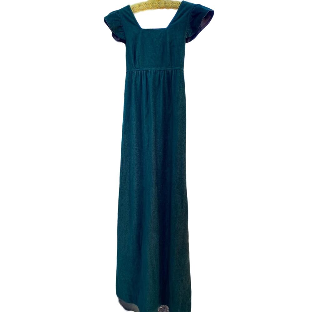 60's/70's Boho Hippie Green Velvet Prairie Holiday Dress Byer California women S